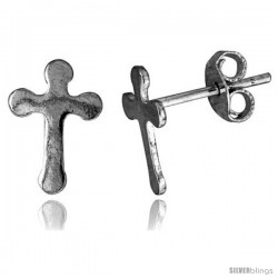 Tiny Sterling Silver Cross Stud Earrings 5/16 in -Style Es149