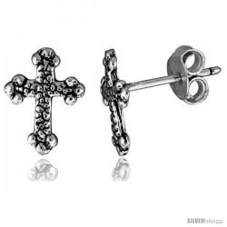 Tiny Sterling Silver Cross Stud Earrings 7/16 in