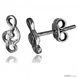 Tiny Sterling Silver G-Clef Stud Earrings 3/8 in