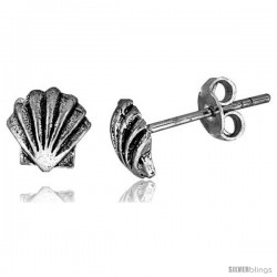 Tiny Sterling Silver Clamshell Stud Earrings 1/4 in
