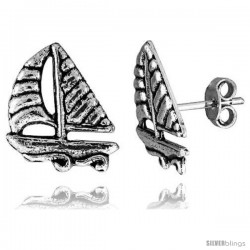 Tiny Sterling Silver Sailboat Stud Earrings 9/16 in