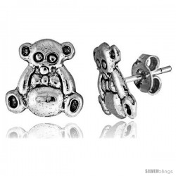 Tiny Sterling Silver Bear Stud Earrings 3/8 in