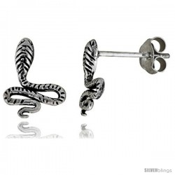 Tiny Sterling Silver Snake Stud Earrings 1/2 in