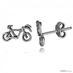 Tiny Sterling Silver Bicycle Stud Earrings 7/16 in