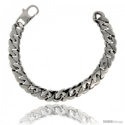 Stainless Steel Men's Flat Cuban Link Bracelet Hefty Hand Made High polish 1/2 in wide, size 8.5 in