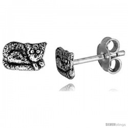 Tiny Sterling Silver Cat Stud Earrings 5/16 in