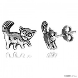 Tiny Sterling Silver Cat Stud Earrings 7/16 in