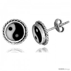 Sterling Silver Yin and yang Stud Earrings 3/8 in