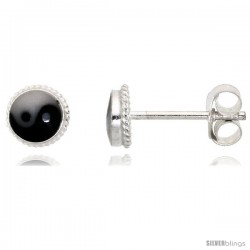 Tiny Sterling Silver Yin and yang Stud Earrings, 3/16 in