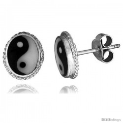 Sterling Silver Yin-Yang Stud Earrings, 3/8 X 5/16 in