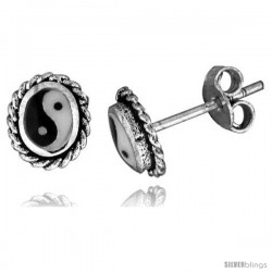 Sterling Silver Yin-Yang Stud Earrings, 5/16 X 1/4 in(7.4 mm X 6 mm)