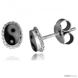 Sterling Silver Yin-Yang Stud Earrings 1/4 X 3/16 in( 6mm X 5 mm)