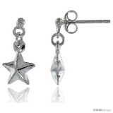 Tiny Sterling Silver Dangle Star Earrings, 5/8 intall