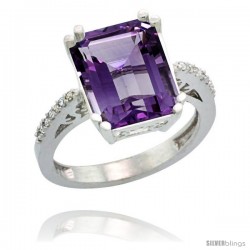 Sterling Silver Diamond Amethyst Ring 5.83 ct Emerald Shape 12x10 Stone 1/2 in wide