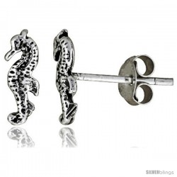 Tiny Sterling Silver Seahorse Stud Earrings 3/8 in
