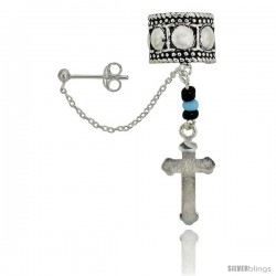 Sterling Silver Cuff Earring (one piece) w/ Hanging Budded Cross 3/8 in