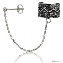 Sterling Silver Ear Cuff Earring (one piece) with Ball Stud and Chain 1/2 in