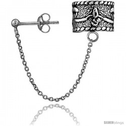 Sterling Silver Ear Cuff Earring (one piece) with Ball Stud and Chain 1/2 in -Style Es192