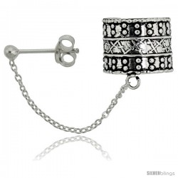 Sterling Silver Ear Cuff Earring (one piece) with Ball Stud and Chain 1/2 in -Style Es193