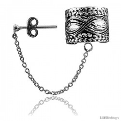 Sterling Silver Ear Cuff Earring (one piece) with Ball Stud and Chain 1/2 in -Style Es194