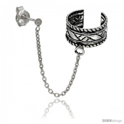 Sterling Silver Ear Cuff Earring (one piece) with Ball Stud and Chain