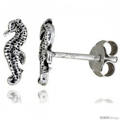 Tiny Sterling Silver Seahorse Stud Earrings 3/8 in -Style Es20