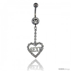 Surgical Steel Heart (SExY) Belly Button Ring w/ Crystals, 1 5/8 in (41 mm) tall (Navel Piercing Body Jewelry)