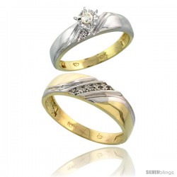 10k Yellow Gold 2-Piece Diamond wedding Engagement Ring Set for Him & Her, 4.5mm & 6mm wide