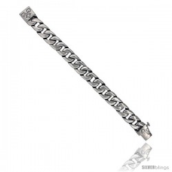 Stainless Steel Men's Cuban Link Bracelet Fleur de Lis Clasp Hefty Hand Made High polish 5/8 in wide, size 8.5 in