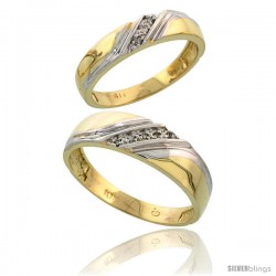 10k Yellow Gold Diamond 2 Piece Wedding Ring Set His 6mm & Hers 4.5mm