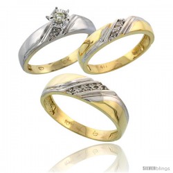 10k Yellow Gold Diamond Trio Wedding Ring Set His 6mm & Hers 4.5mm