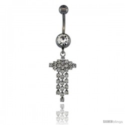 Surgical Steel Triple Dangle Strand Belly Button Ring w/ Crystals, 1 1/2 in (36 mm) tall (Navel Piercing Body Jewelry)