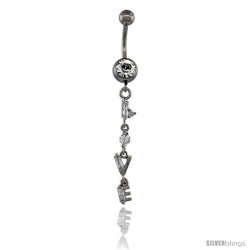 Surgical Steel Dangle LOVE Belly Button Ring w/ Crystals, 1 3/4 in (46 mm) tall (Navel Piercing Body Jewelry)