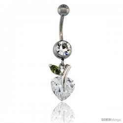 Surgical Steel Heart-shaped Apple Belly Button Ring w/ Crystals, 1 in (25 mm) tall (Navel Piercing Body Jewelry)