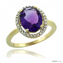 14k Yellow Gold Amethyst Diamond Halo Ring 1.17 Carat 8X6 mm Oval Shape ...