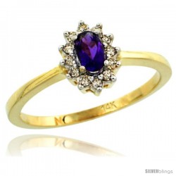 14k Yellow Gold Diamond Halo Amethyst Ring 0.25 ct Oval Stone 5x3 mm, 5/16 in wide