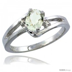 14k White Gold Ladies Natural Green Amethyst Ring oval 6x4 Stone Diamond Accent -Style Cw402165