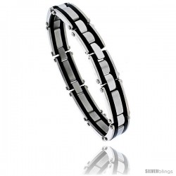 Stainless Steel Solid Link and Rubber Bracelet 1/2 in wide, 8 1/4 in long