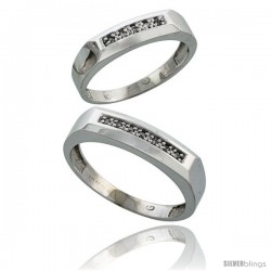 10k White Gold Diamond Wedding Rings 2-Piece set for him 5 mm & Her 4.5 mm 0.07 cttw Brilliant Cut