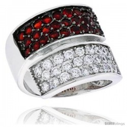 Sterling Silver & Rhodium Plated Band, w/ 2mm High Quality CZ's (26 Ruby, 26 White), 3/4" (19 mm) wide