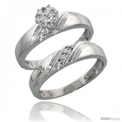 10k White Gold Diamond Engagement Rings Set 2-Piece 0.07 cttw Brilliant Cut, 3/16 in wide