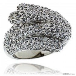 Sterling Silver & Rhodium Plated Freeform Ring, w/ Tiny High Quality CZ's, 13/16" (21 mm) wide