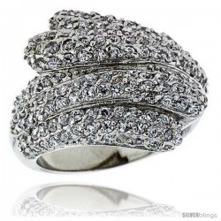 Sterling Silver & Rhodium Plated Freeform Ring, w/ Tiny High Quality CZ's, 13/16" (21 mm) wide