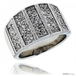 Sterling Silver & Rhodium Plated Band, w/ Tiny High Quality CZ's, 9/16" (14 mm) wide