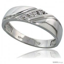 10k White Gold Mens Diamond Wedding Band Ring 0.03 cttw Brilliant Cut, 1/4 in wide -Style 10w010mb