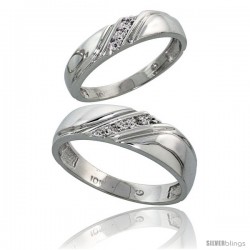 10k White Gold Diamond Wedding Rings 2-Piece set for him 6 mm & Her 4.5 mm 0.05 cttw Brilliant Cut