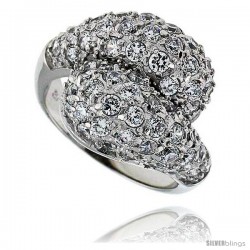 Sterling Silver & Rhodium Plated Freeform Ring, w/ 2mm High Quality CZ's, 11/16" (17 mm) wide