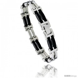 Stainless Steel Solid Link & Rubber Bracelet 1/2 in wide, 8 in long