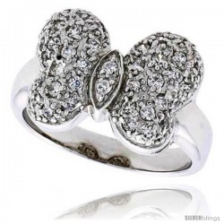 Sterling Silver & Rhodium Plated Butterfly Ring, w/ Tiny High Quality CZ's, 9/16" (14 mm) wide