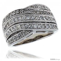 Sterling Silver & Rhodium Plated Freeform Ring, w/ Tiny High Quality CZ's, 1/2" (13 mm) wide